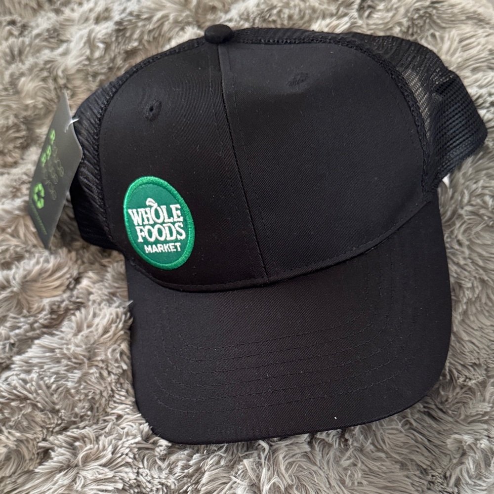 Whole Foods Market Black Trucker Hat with Green Logo
